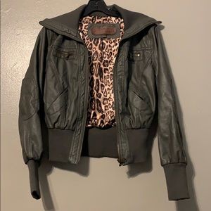 Grey leather zip up jacket